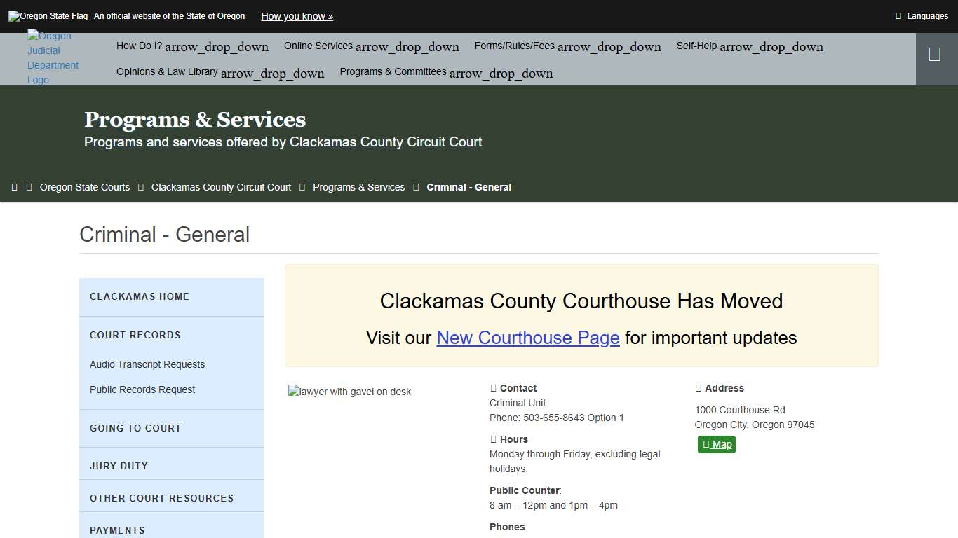 Oregon Judicial Department : Criminal - General : Programs & Services : State of Oregon
