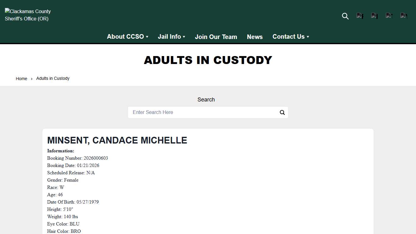 Adults in Custody | Clackamas County Sheriff’s Office (OR)